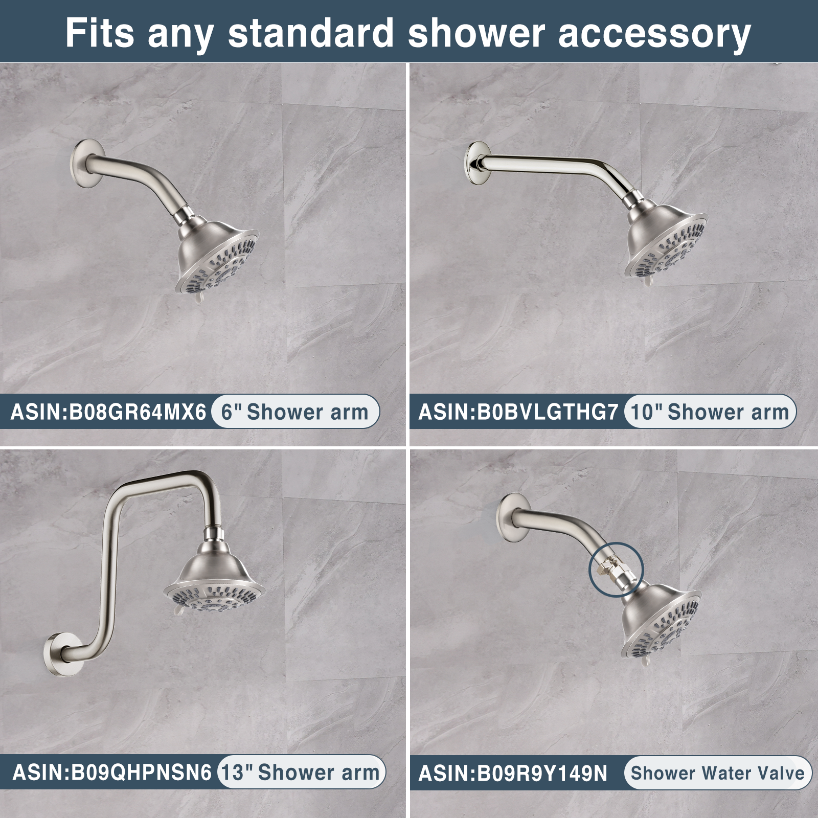 High Pressure 5-Spray Fixed Shower Head, Angle Adjustable