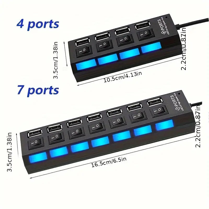 USB 2.0 Adapter Hub Power On/ Off Switch For PC Laptop Computer