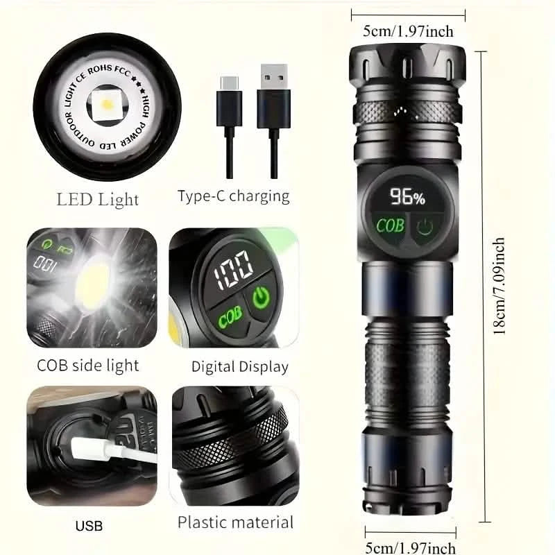 Rechargeable LED Flashlight with 5 Modes & Magnetic Base – Gift Box