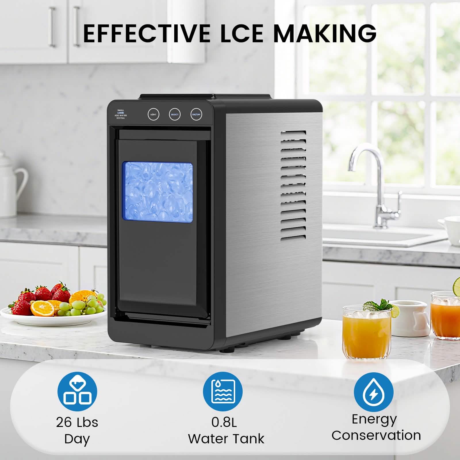 Portable Countertop Ice Maker – 8 Cubes/6 Min, Self-Cleaning
