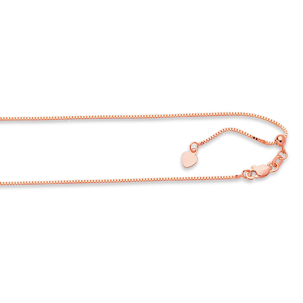 0.7MM Solid Adjustable Box Chain 14K Rose Gold Up to 22" Necklaces - DailySale
