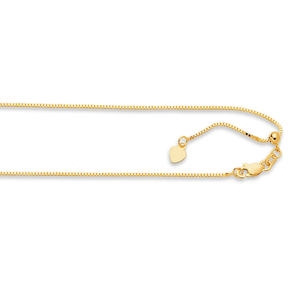 0.7mm Solid Adjustable Box Chain Chain 14K Yellow Gold Up To 22" Necklaces - DailySale