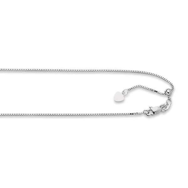 0.7MM Solid Adjustable Box Chain Real 14K White Gold Up to 22" Necklaces - DailySale