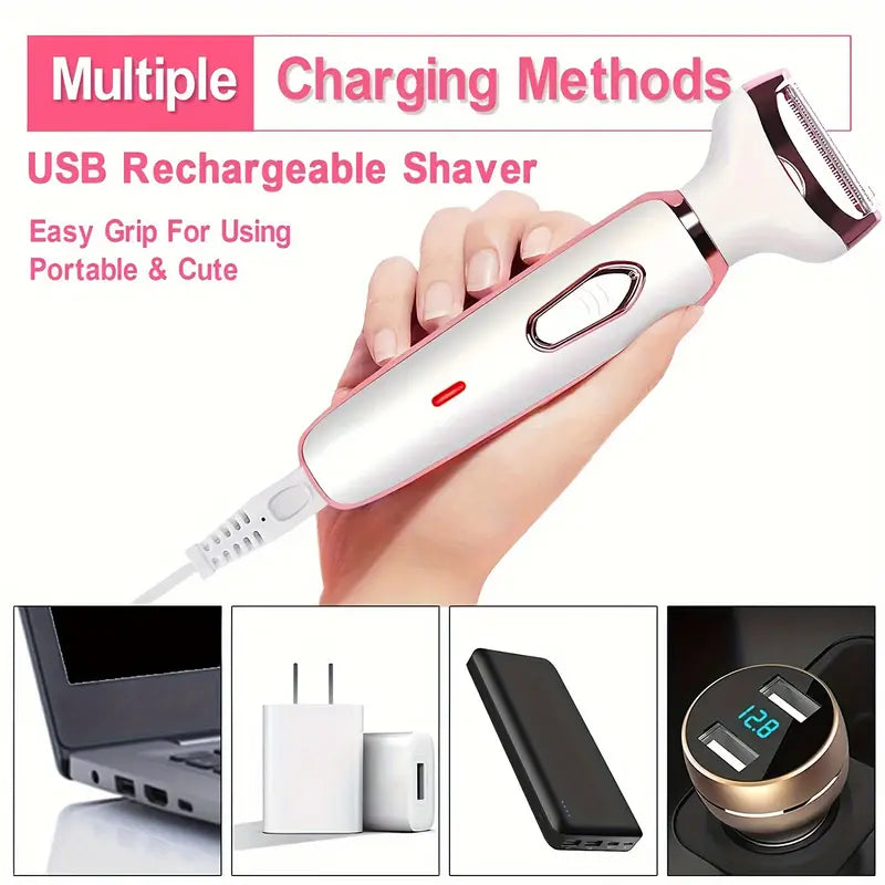 4-in-1 Silky-Smooth Electric Shaver for Women - Wet/Dry, USB Rechargeable & Portable for Full Body Use