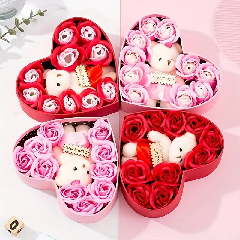 Rose-Shaped Soap Gift Box With Heart-Shaped Artificial Roses