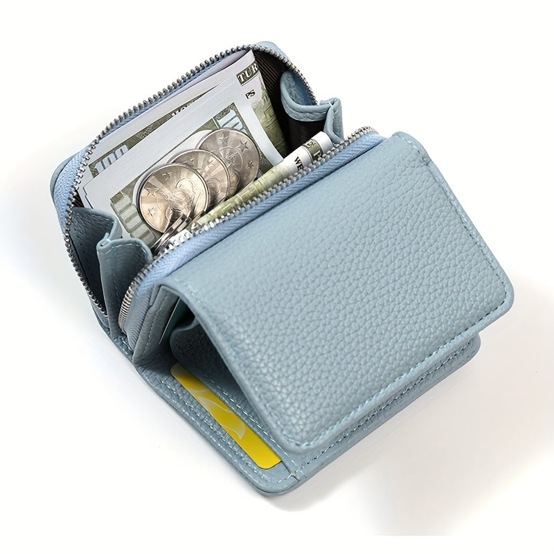 Zip compartment open holding coins and folded bills