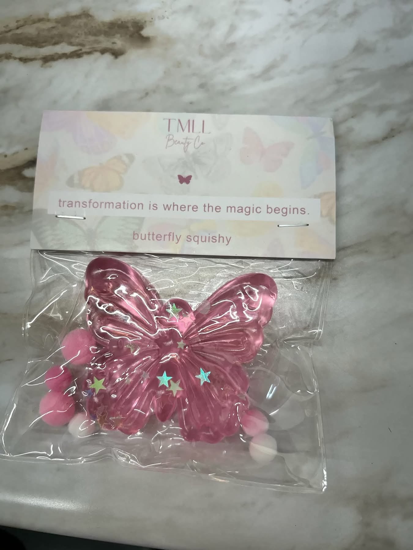 Butterfly Glitter Squishy Sensory Toy | Pink & Purple Fidget Stress Relief Toy for Kids