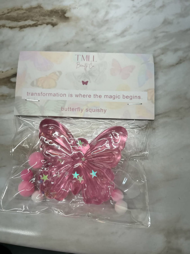 Butterfly Glitter Squishy Sensory Toy | Pink & Purple Fidget Stress Relief Toy for Kids