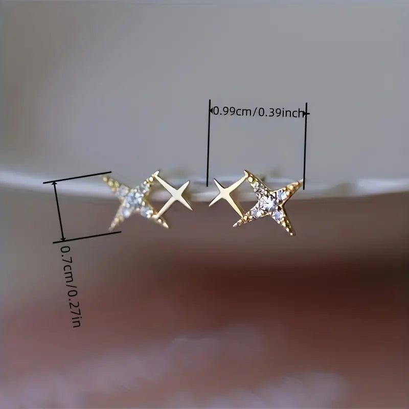 Double Star Design Stud Earrings Inlaid Zirconia