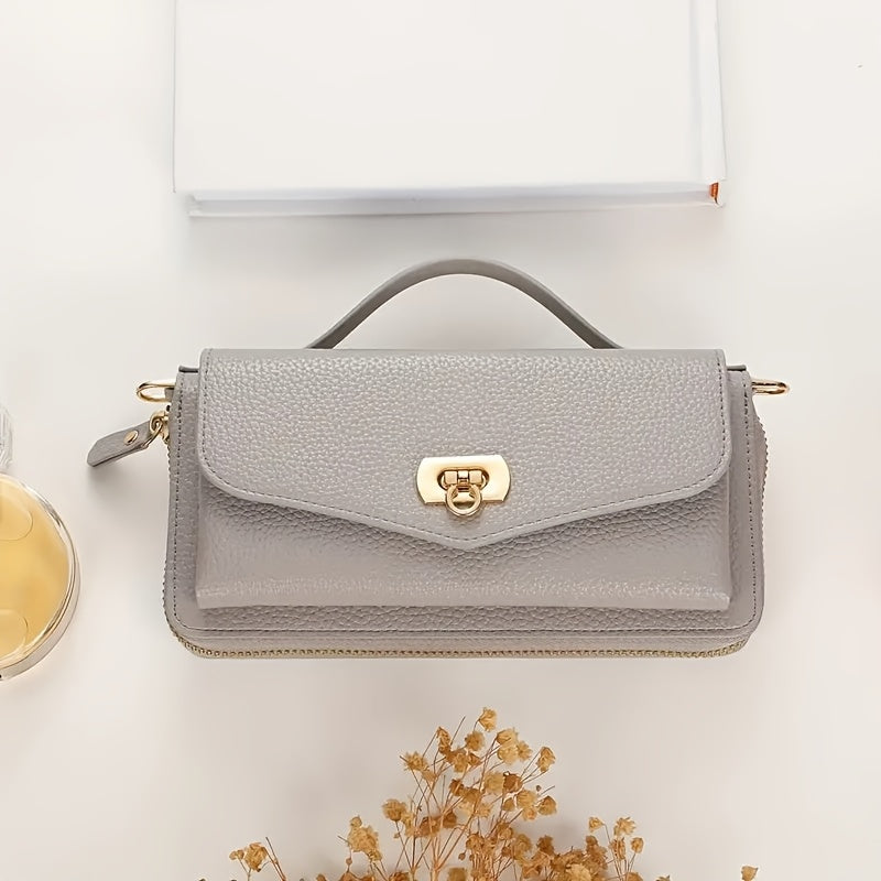 Light gray RFID phone wallet crossbody with turn-lock flap