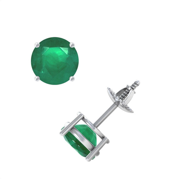 1 Carat Total TW Round Natural EARTH-MINED Round Brilliant Emerald Studs Earrings in 14K White Gold with Screw Backs Earrings - DailySale