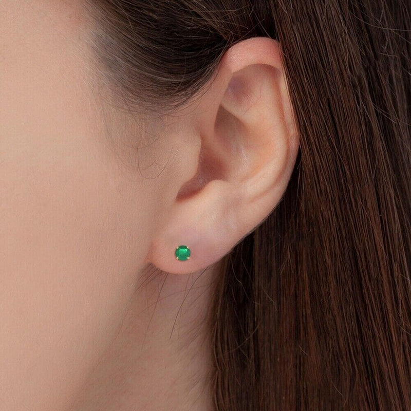 1 Carat Total TW Round Natural EARTH-MINED Round Brilliant Emerald Studs Earrings in 14K Yellow Gold with Screw Backs Earrings - DailySale