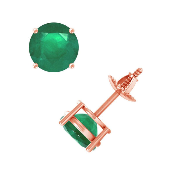 1 Ct TW Round Natural Earth-Mined Brilliant Emerald Stud Earrings 14K Rose Gold with Screw Backs Earrings - DailySale