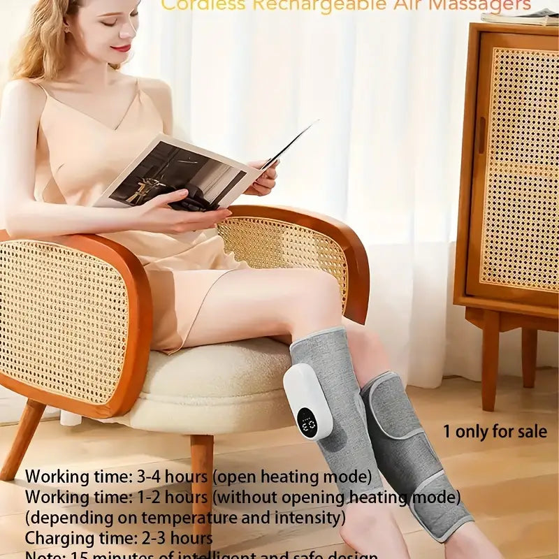 1-Pair: Rechargeable Air Compression Leg Calves Muscle Massager with 3 Intensity Levels and 3 Heat Settings Wellness - DailySale