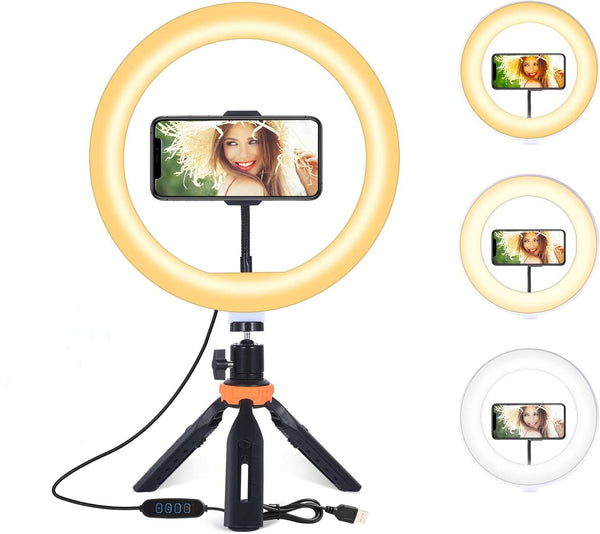 10" LED Ring Light, Selfie Ring Light with Stand and Phone Holder, 11 Brightness Levels (Refurbished) Mobile Accessories - DailySale
