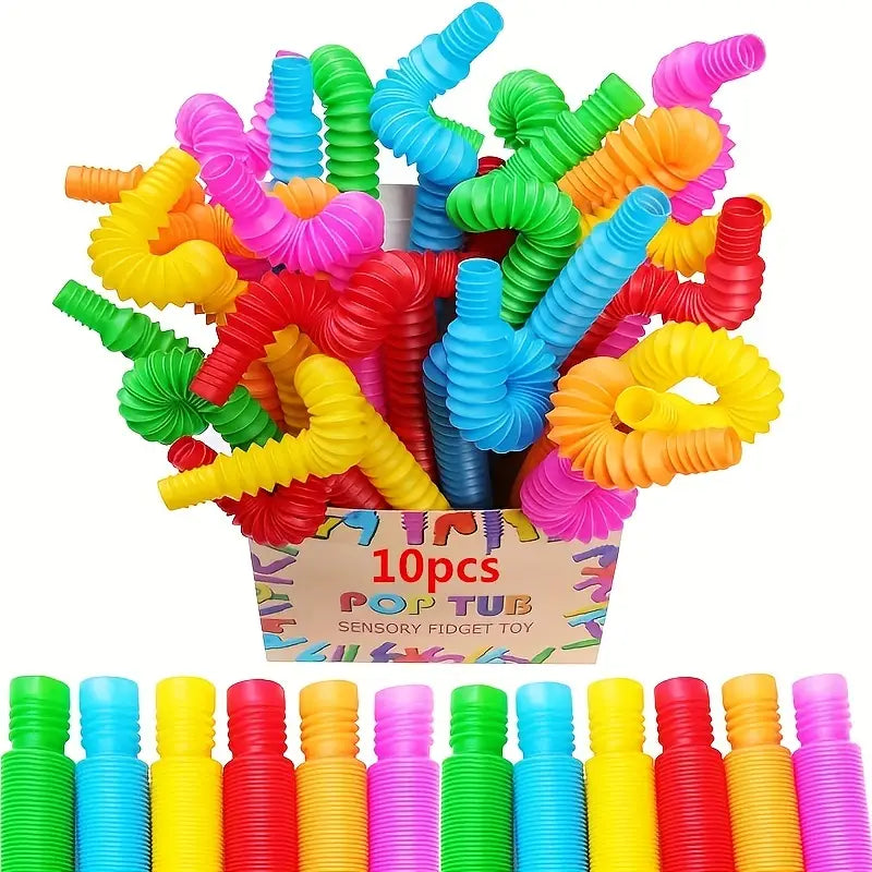 10-Pack: Sensory Pop Tubes Toy Set - Plastic Fidget Toys for Fine Motor Skills Development, Educational Learning Toy Toys & Games - DailySale