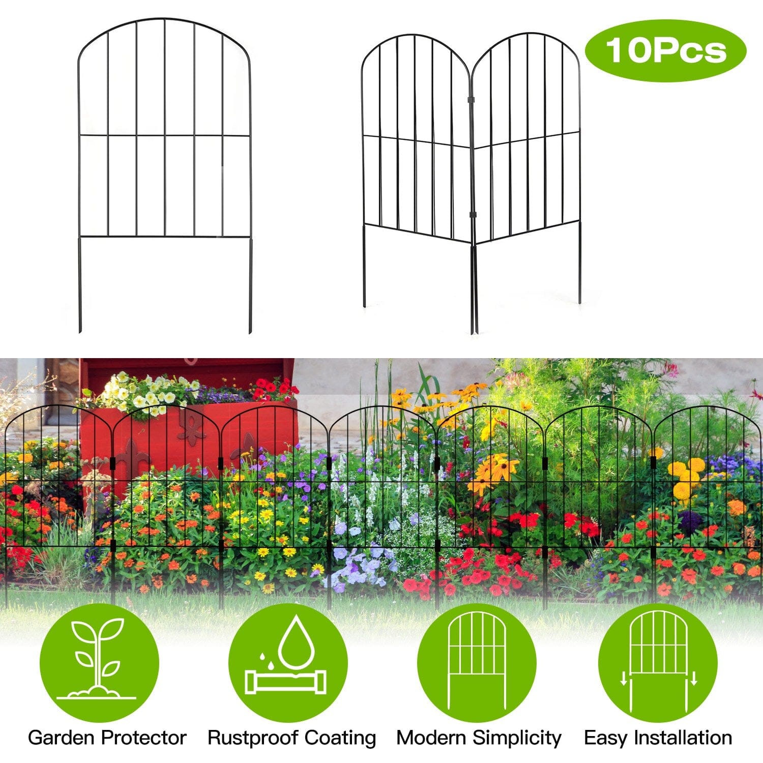 10-Pieces: Decorative Garden Fence Rustproof Iron Wire Arched Fence Garden & Patio - DailySale