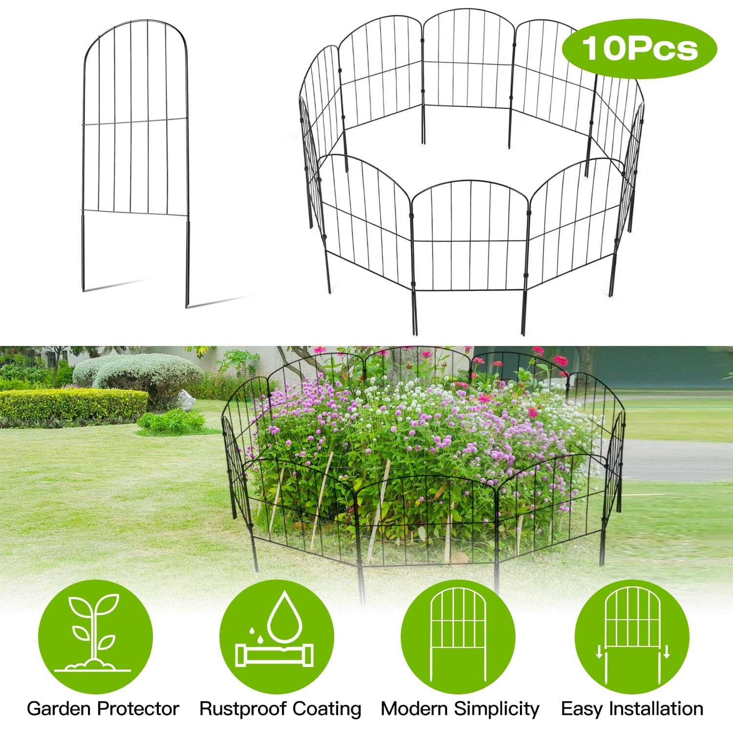 10-Pieces: Decorative Garden Fence Rustproof Iron Wire Arched Fence Garden & Patio - DailySale