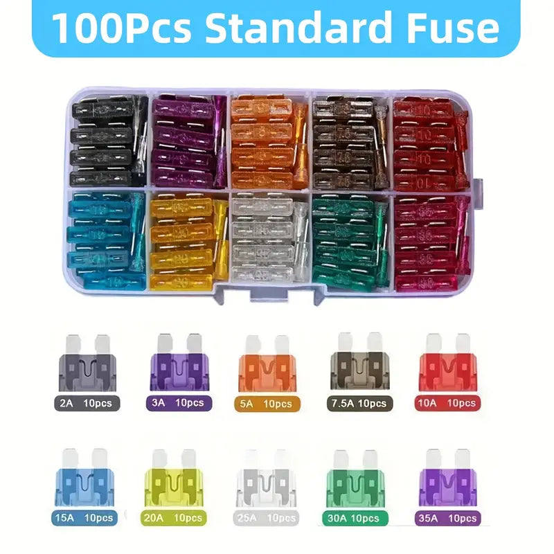 100-Pieces: Car Fuses Assortment Kit, Car Automotive RV Standard Fuses Automotive - DailySale