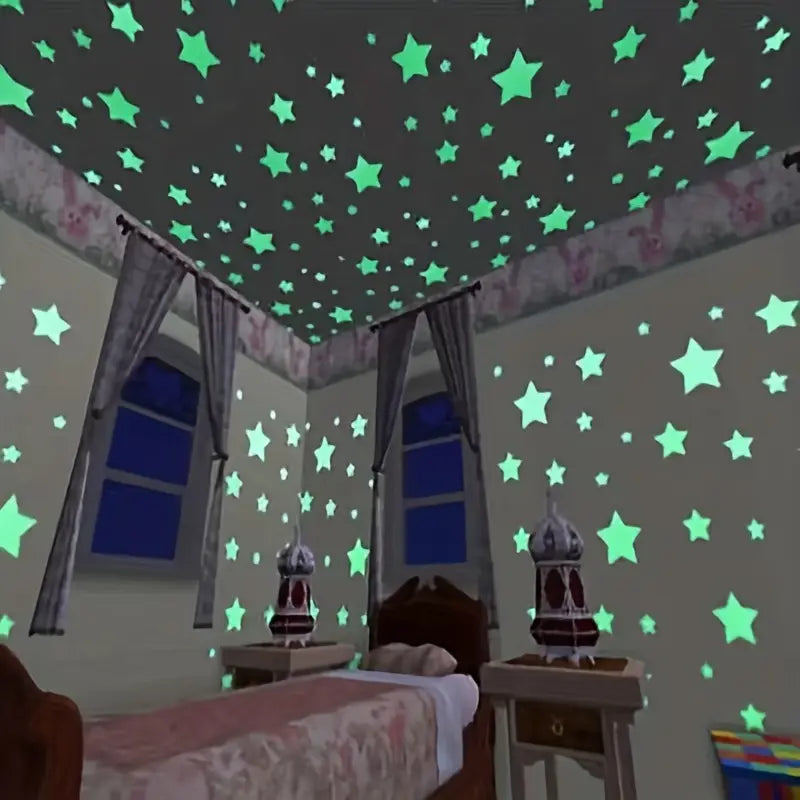 100-Pieces: Luminous Glow in the Dark Star Wall Stickers Furniture & Decor - DailySale