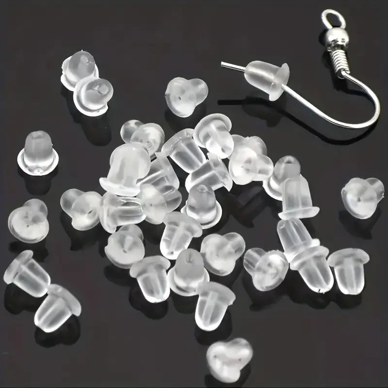 100-Pieces: Transparent Plastic Ear Clog Ear Stud Earring Pin Backs Ear Plug Earrings - DailySale