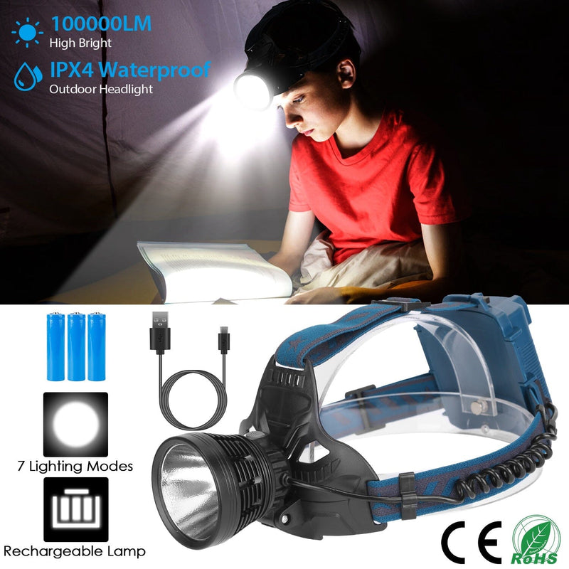 100000LM LED 7 Lighting Modes Rechargeable Headlights Sports & Outdoors - DailySale