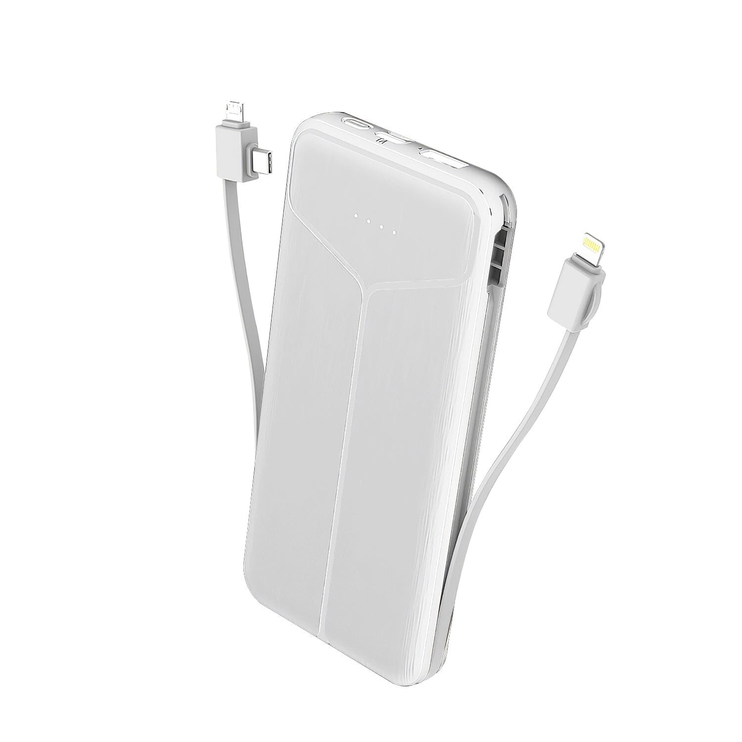 10000mAh Power Bank Portable Charger with US Plug 2 Built-in Cables External Battery Pack Mobile Accessories White - DailySale