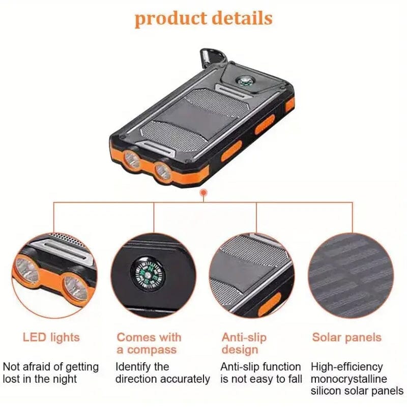 10000mAh Solar Power Bank with Flashlight Mobile Accessories - DailySale