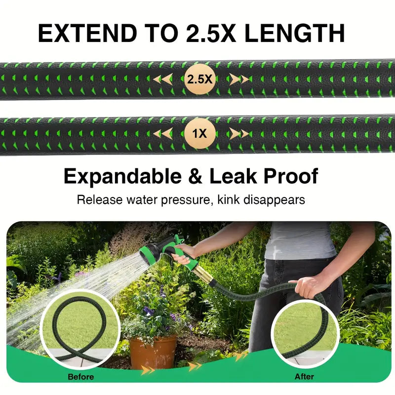 100FT Heavy-Duty Expandable Garden Hose - Durable Rubber Material, 3/4 Solid Brass Fittings, Leakproof Design, 10-Function High-Pressure Spray Nozzle Garden & Patio - DailySale