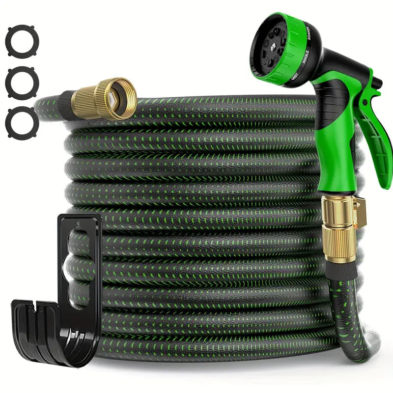 100FT Heavy-Duty Expandable Garden Hose - Durable Rubber Material, 3/4 Solid Brass Fittings, Leakproof Design, 10-Function High-Pressure Spray Nozzle Garden & Patio - DailySale