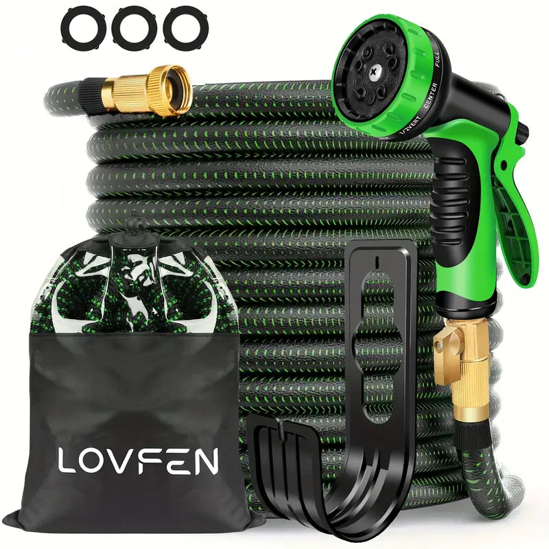 100FT Heavy-Duty Expandable Garden Hose - Durable Rubber Material, 3/4 Solid Brass Fittings, Leakproof Design, 10-Function High-Pressure Spray Nozzle Garden & Patio - DailySale