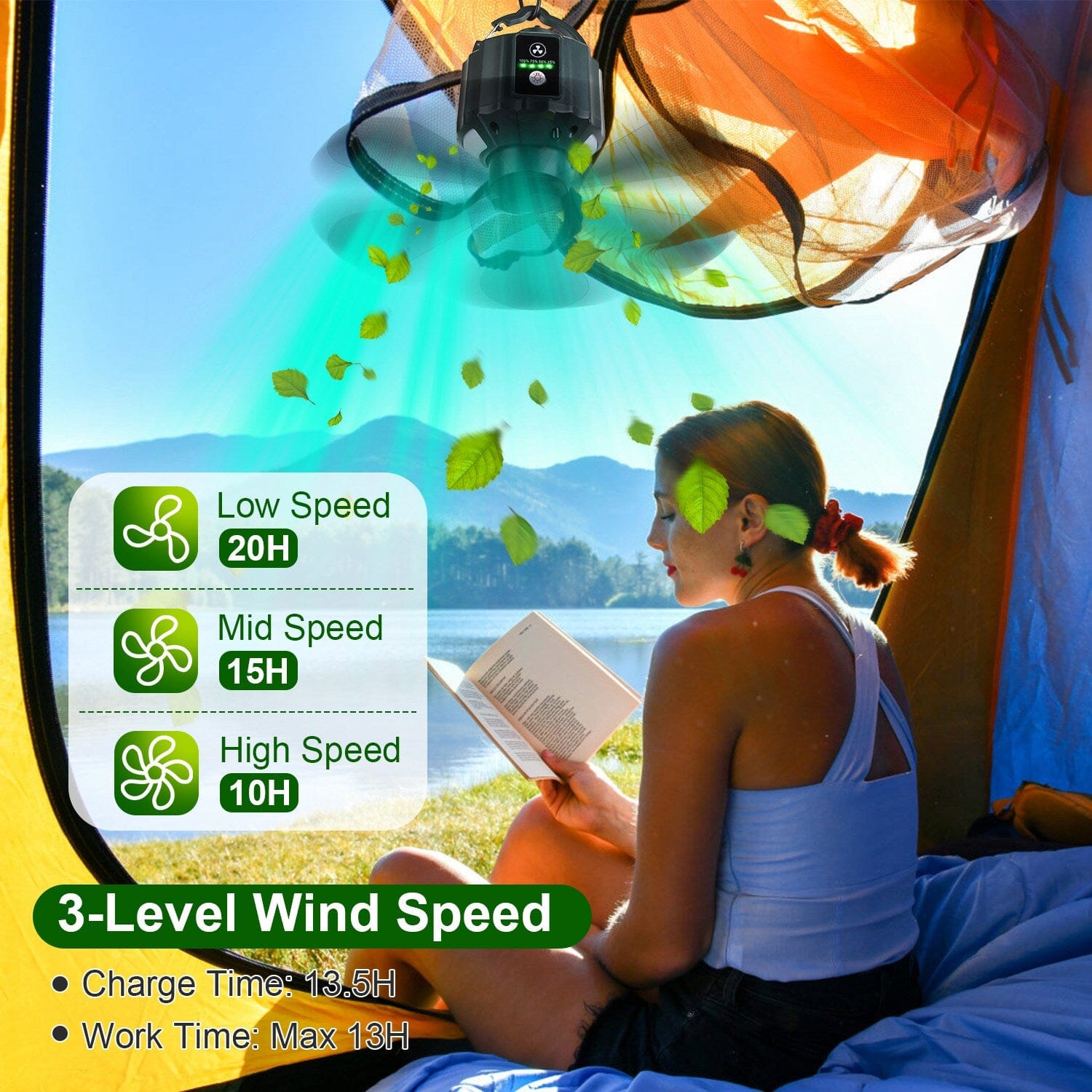 10400mAh USB Battery Powered Hanging Tent Lantern Fan Power Bank Sports & Outdoors - DailySale