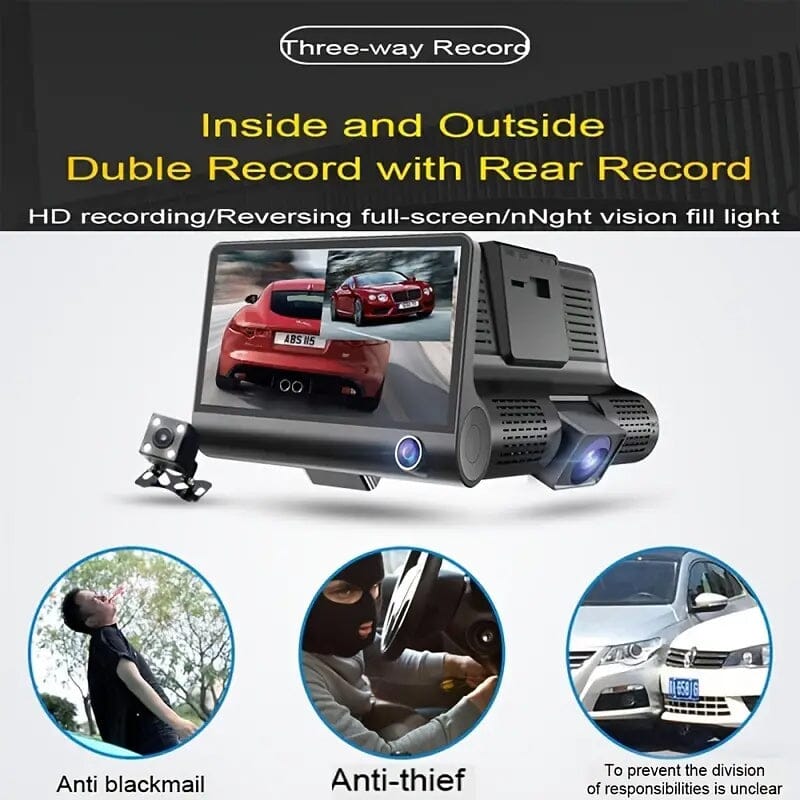 1080P 3-Camera Recorder Dash Cam with Night Vision Automotive - DailySale