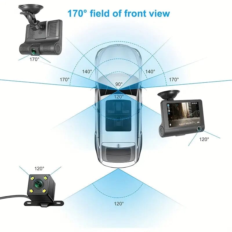 1080P 3-Camera Recorder Dash Cam with Night Vision Automotive - DailySale