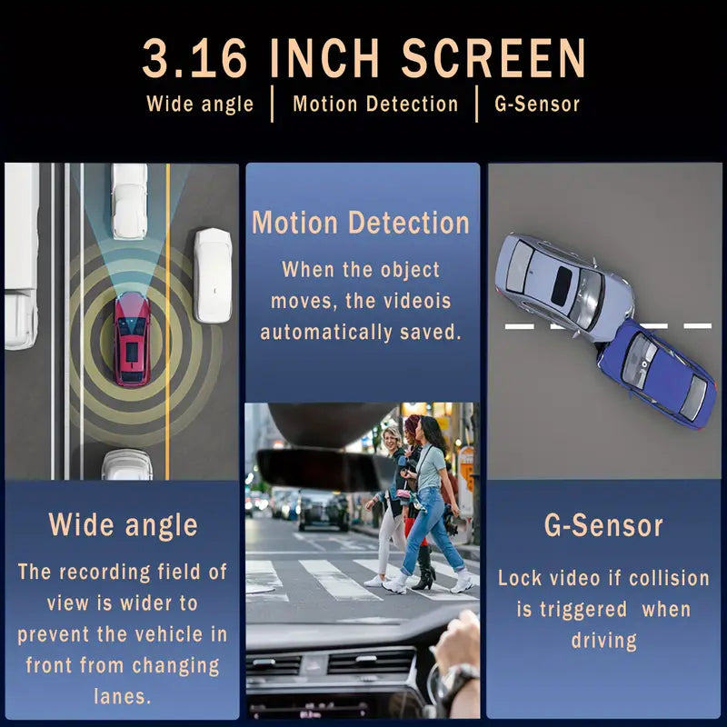 1080P High-Definition Dual Camera Dash Cam for Cars - Capture Every Moment with IR Night Vision, Loop Recording, Wide Angle Lens, and 3.16 Inch IPS Screen - Optional GPS and Lane Departure Warning Automotive - DailySale