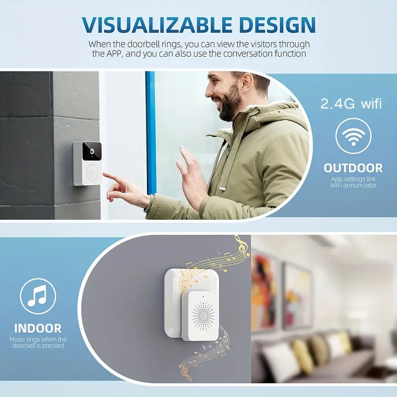 1080P WiFi Smart Video Doorbell with HD Night Vision, Two-Way Audio with App Control Smart Home & Security - DailySale