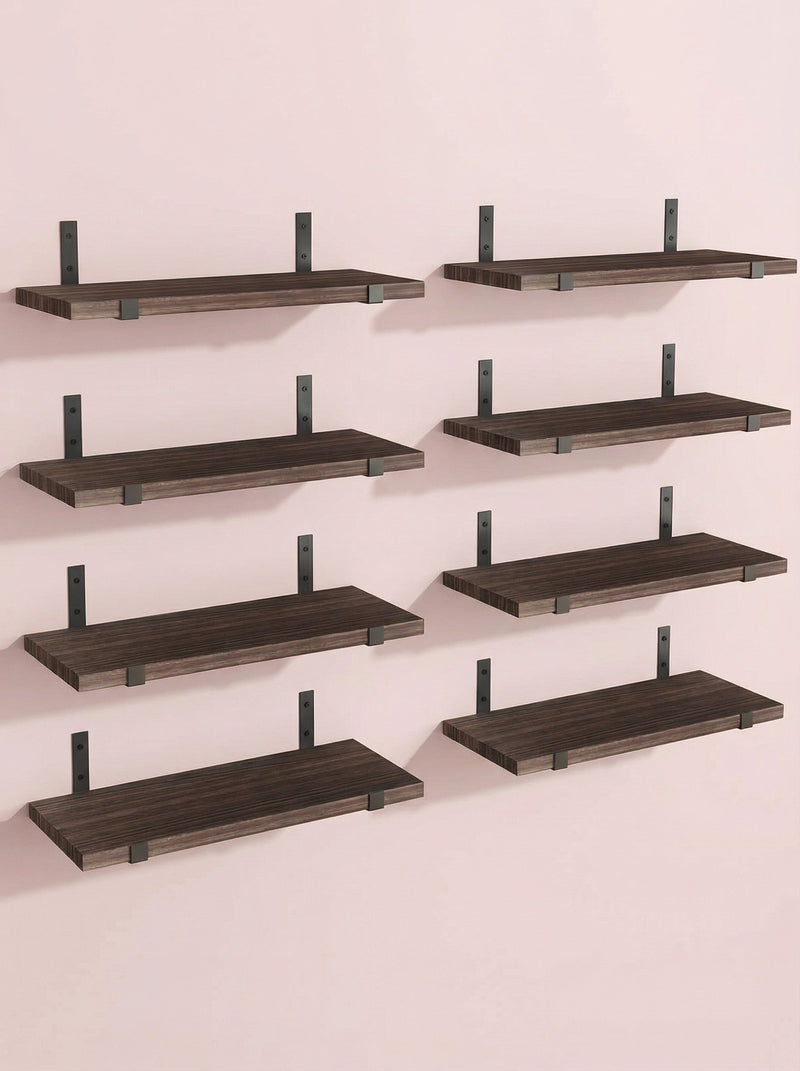 Rustic Wood Floating Wall Shelves with Metal Brackets