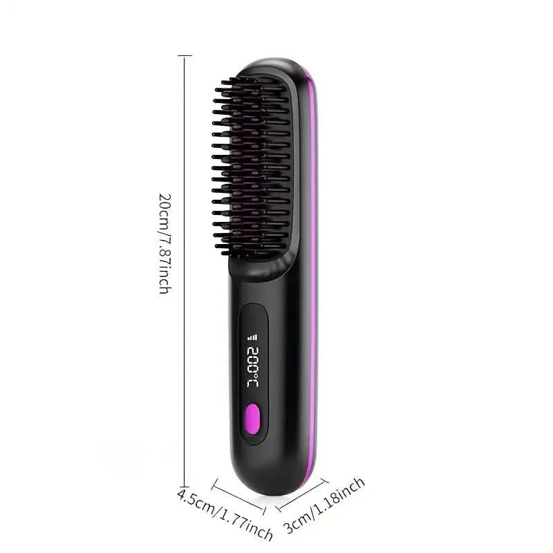Portable Wireless Hair Straightener Comb – USB Rechargeable, 3-Speed, Negative Ion