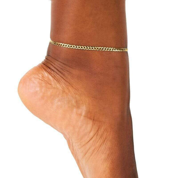 10K Yellow Gold 2.5MM 10" Women Cuban Curb Chain Bracelet Anklet Bracelets - DailySale