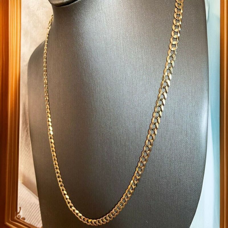 10k Yellow Gold 5MM Curb Chain Cuban Link Necklace 16"-30" Made In Italy Necklaces - DailySale