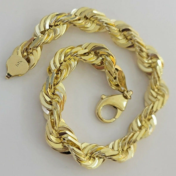 10k Yellow Gold Mens 6mm Diamond Cut Rope Genuine Italian Chain Link Bracelet 8" Bracelets - DailySale