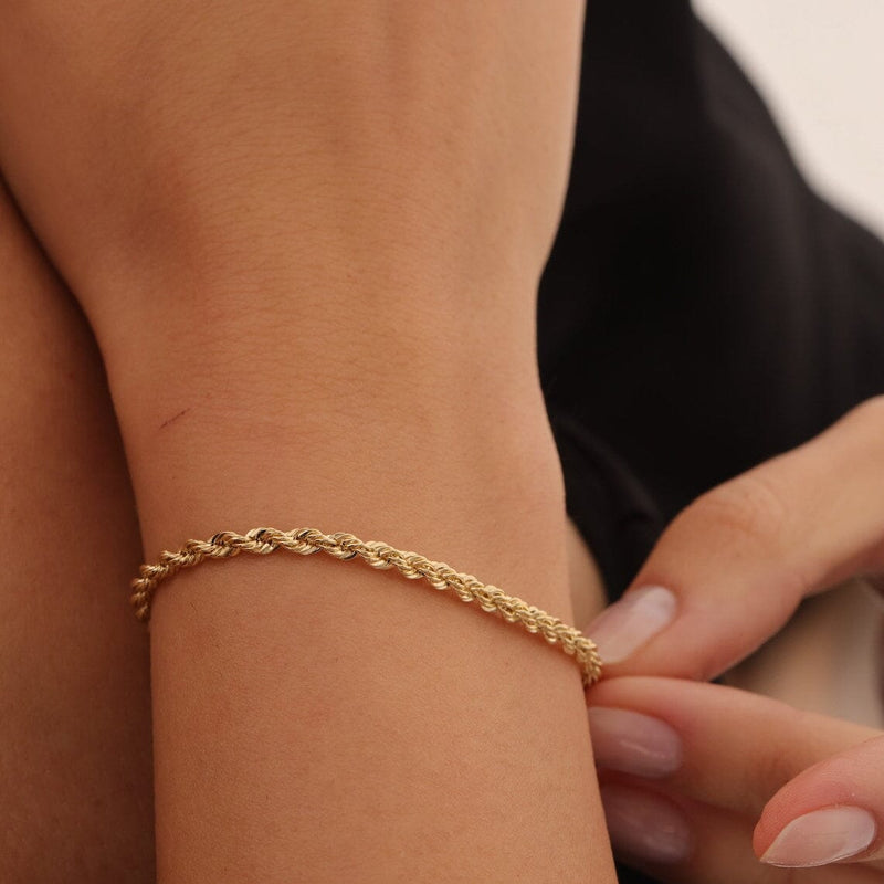 10k Yellow Gold Womens 3mm Diamond Cut Rope Chain Bracelet Anklet Lobster Clasp Bracelets - DailySale
