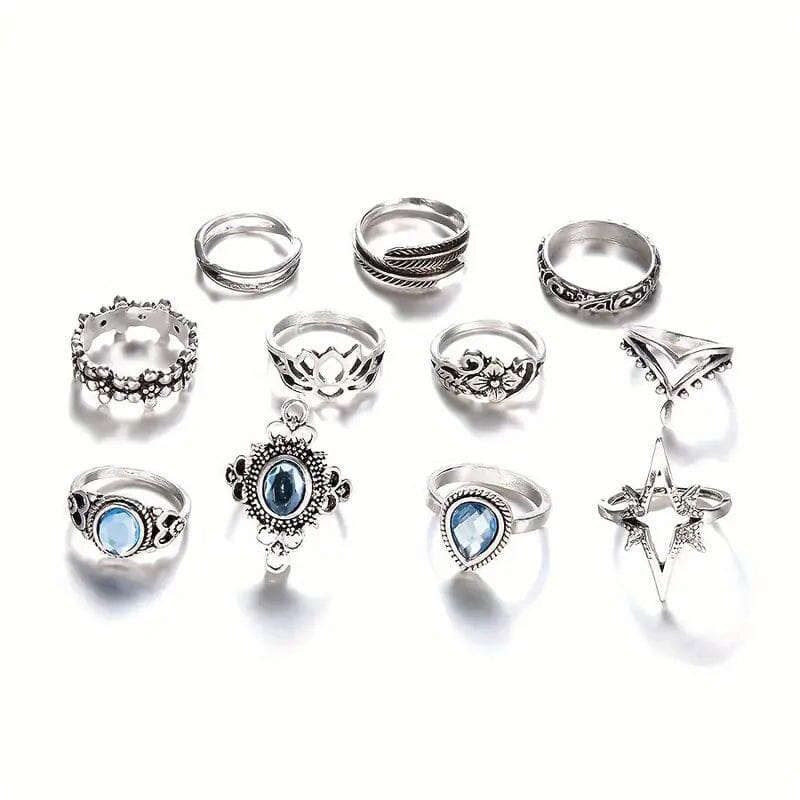 11-Pieces: Vintage Synthetic Gemstone Ring Set Rings - DailySale