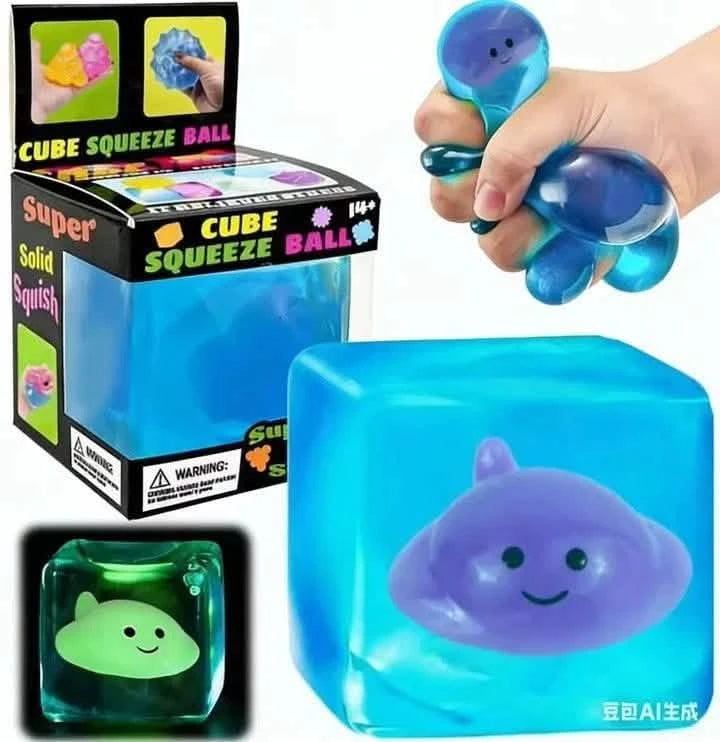 Glow Cube Squishy - Glow-in-the-Dark Gel Sensory Fidget Toy