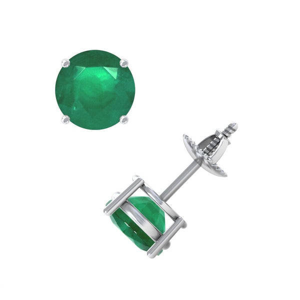 1/2 Ct TW Round Natural Earth-Mined Brilliant Emerald Stud Earrings 14K White Gold with Screw Backs Earrings - DailySale