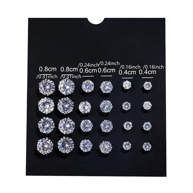 12-Pairs: Crystal Zircon Earrings Set Earrings - DailySale