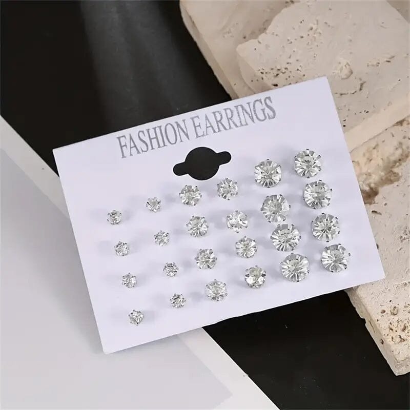 12-Pairs: Crystal Zircon Earrings Set Earrings - DailySale