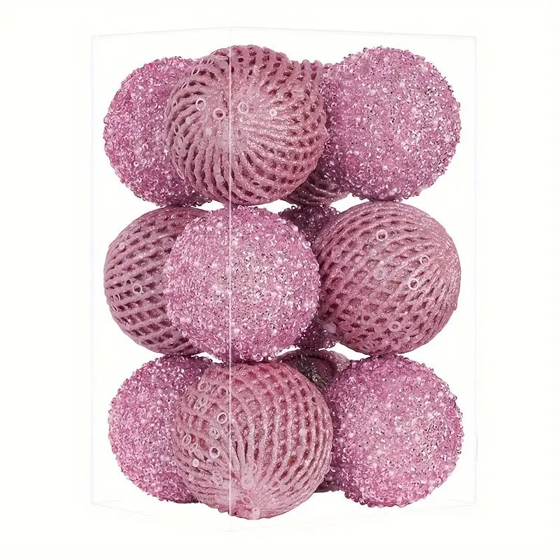 12-Piece Set: Large Sparkling Glittering Sequins Foam Ball Ornaments - Shatterproof Christmas Tree Decorations with Hanging Loop Holiday Decor & Apparel Pink - DailySale