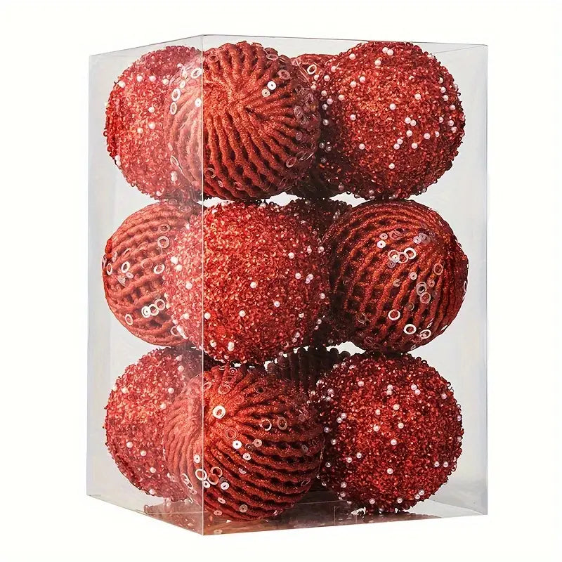 12-Piece Set: Large Sparkling Glittering Sequins Foam Ball Ornaments - Shatterproof Christmas Tree Decorations with Hanging Loop Holiday Decor & Apparel Red - DailySale