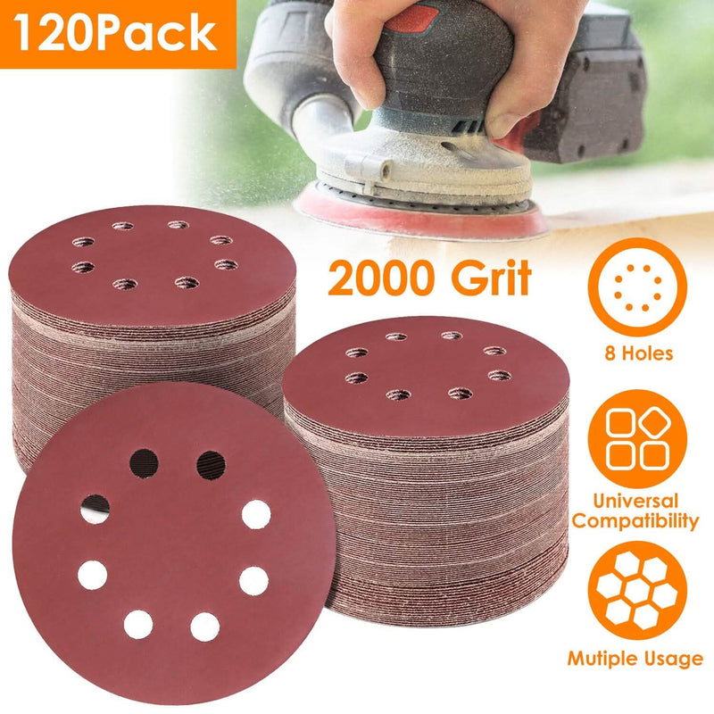 120-Pack: 5-Inch 8 Hole Round Sandpapers Home Improvement - DailySale